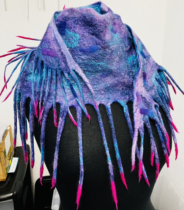 Felted Art – wearable art scarf – Blue Urchin